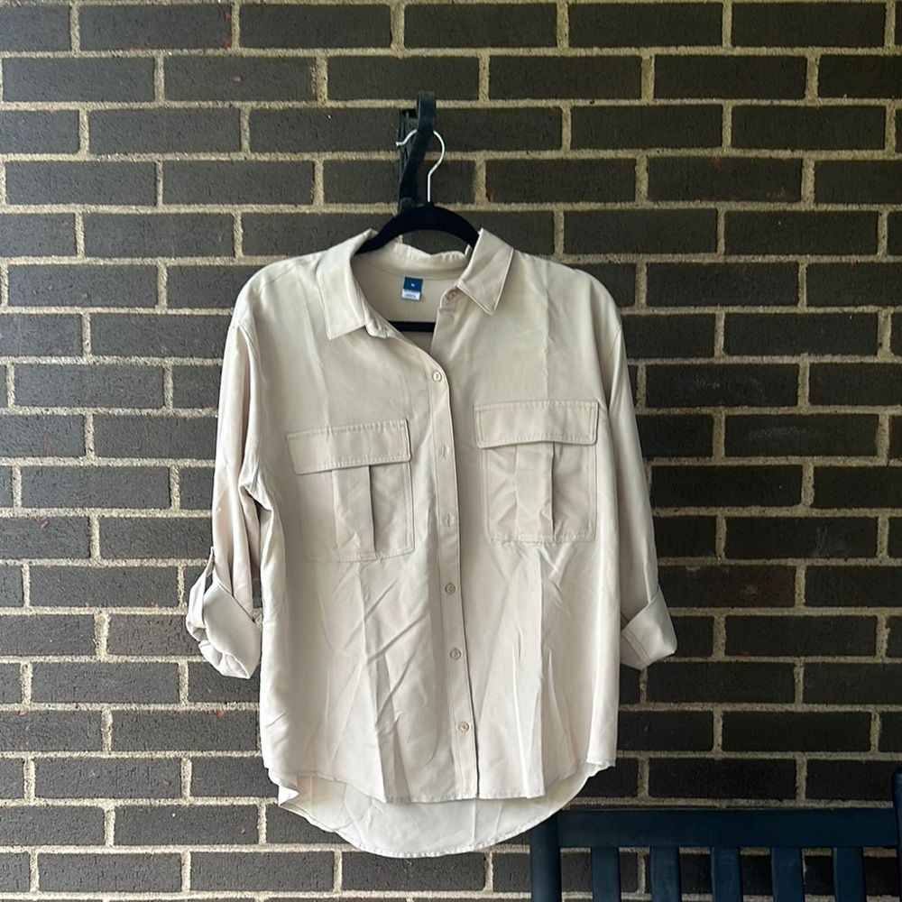 NWT Unworn Beige Button-Up Shirt
